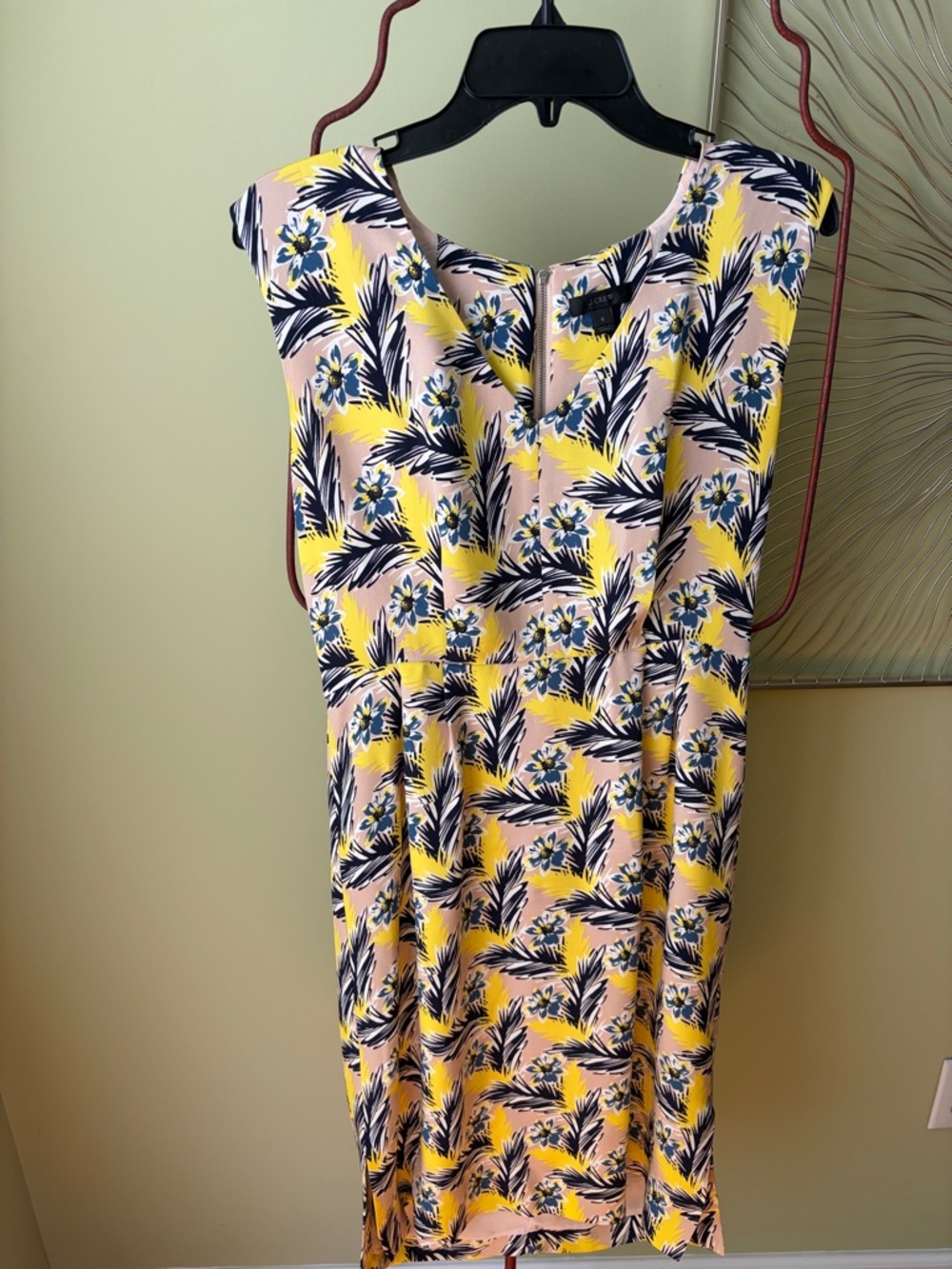 J. Crew Pink Floral SILK Midi Dress with Yellow & Navy Print